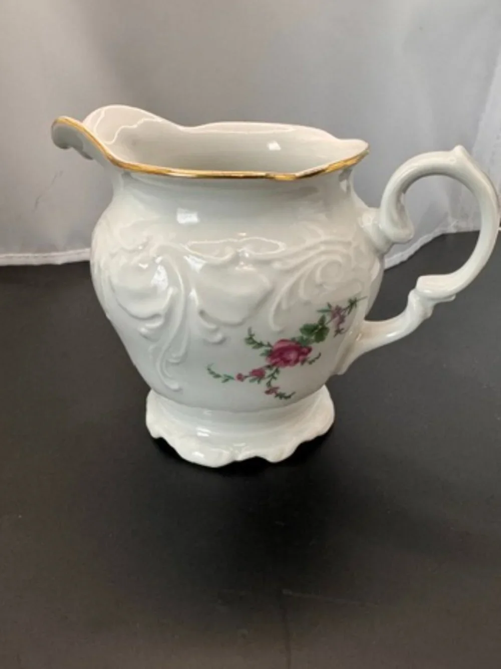 Royal Kent Poland Porcelain Floral Creamer Gold Trim Decorative Glossy